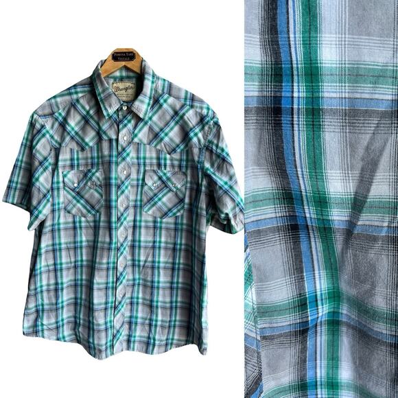 Wrangler Vintage Green Plaid Western Cowboy 50inch Chest Pearl Snap size XL - Picture 1 of 7